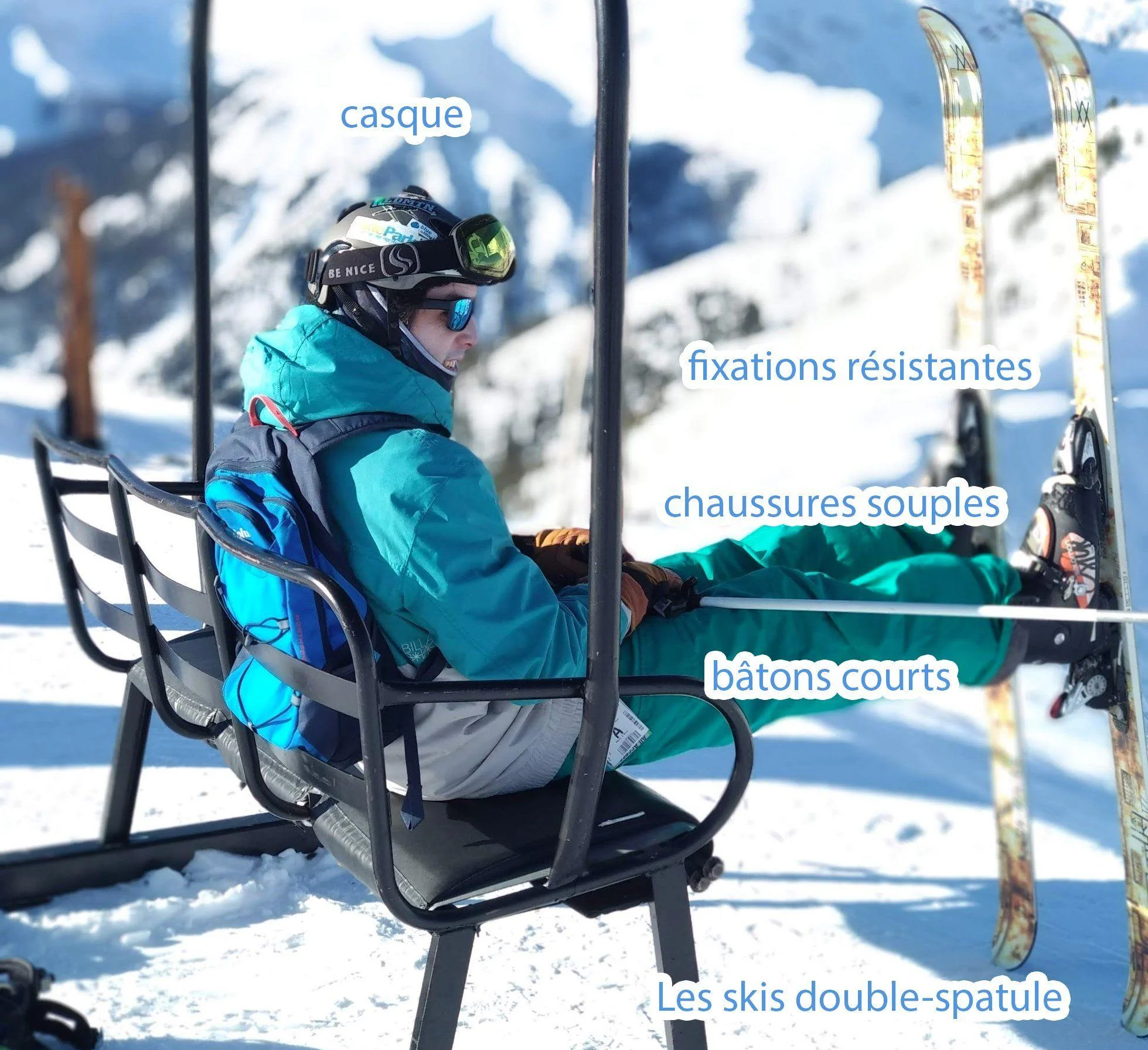 skieur assi avec un équipement complet de ski freestyle
