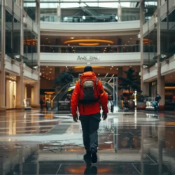 randonneur dans un centre commercial