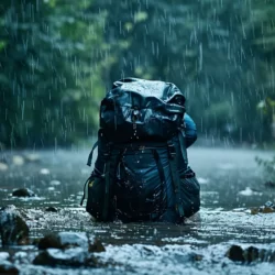 sac a dos mouille dans une riviere